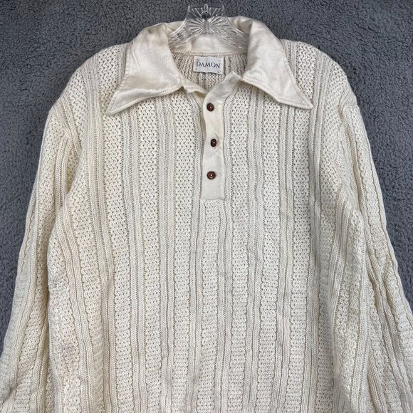Vintage 50s 60s Cable Knit Stitch Sweater by Damon size L - Picture 2 of 9